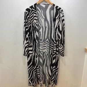 Zebra Print Long Cardigan Sequenced Embellished Stretchy Relaxed Fit Duster  2X